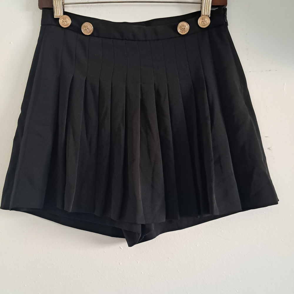 Zara Black Pleated Skort with Gold Buttons